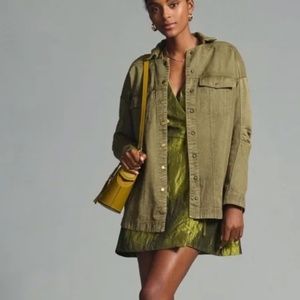 Anthropologie Pilcro olive green shacket olive green snap buttons